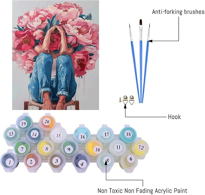pchmcu Flowers Women Paint by Numbers Kits for Adults - Flowers Adult Paint by Number Kits - DIY Acrylic Oil Painting by Numbers for Home Wall Decor 16 x 20 Inch