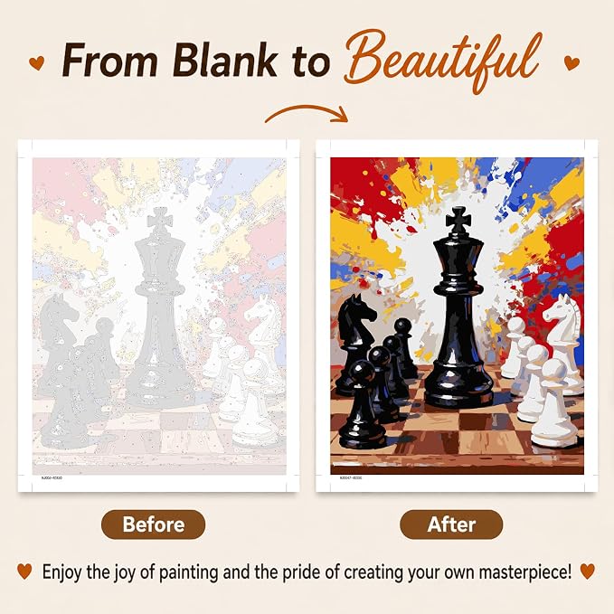 AUKELHJ Paint by Numbers Kit for Adults Beginner, Chess, 16X20 Inch | Paint by Number for Adults, Beginner Friendly, High-Definition Color Canvas, Stress Relief, Home Decor, Gifts, Unframed