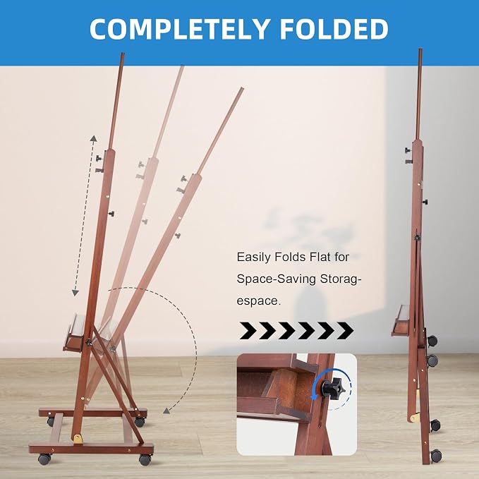 Falling in Art Large H-Frame Studio Artist Easel, Holds up to 51'', Brown