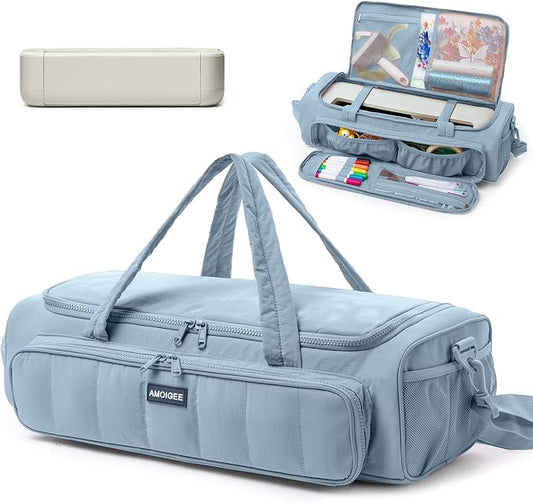 AMOIGEE Puff Carrying Case for Cricut Explore 5, Quilted Storage Bag for Die-Cutting Machine, Travel Craft Tote with Pockets for Vinyl, Tools, Mats and Cricut Accessories and Suppliers