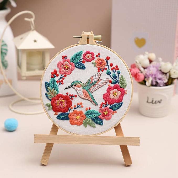 Louise Maelys Hummingbird Flower Embroidery Kit for Beginners Gift | Add Nature Inspired Decor with Cross Stitch Kits. Complete Needlepoint Kit for Adults to Enjoy Creative Crafts and Gifts