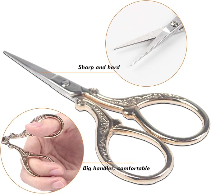 Embroidery Scissors with Leather Cover 3.6 inch Sewing Craft Sharp | Crochet Scissors for Fabric Cutting Paper Crafting Office Sewing Handicrafts Tool Small Sewing Scissors