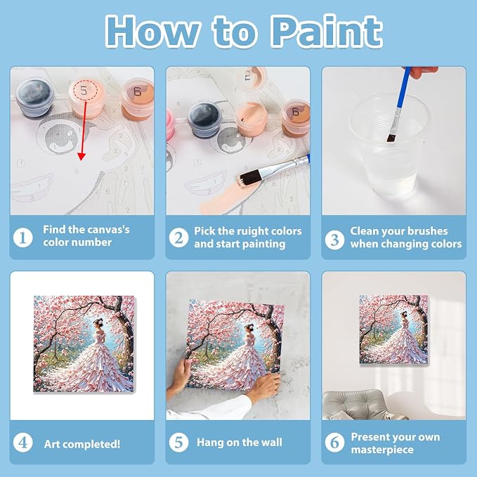 Woman Paint by Numbers Kit for Adults Beginner, Paint by Numbers 10x10 Inch | Framed Paint by Numbers with Easel, Acrylic Painting by Numbers, DIY Arts and Crafts for Gifts or Home Decor