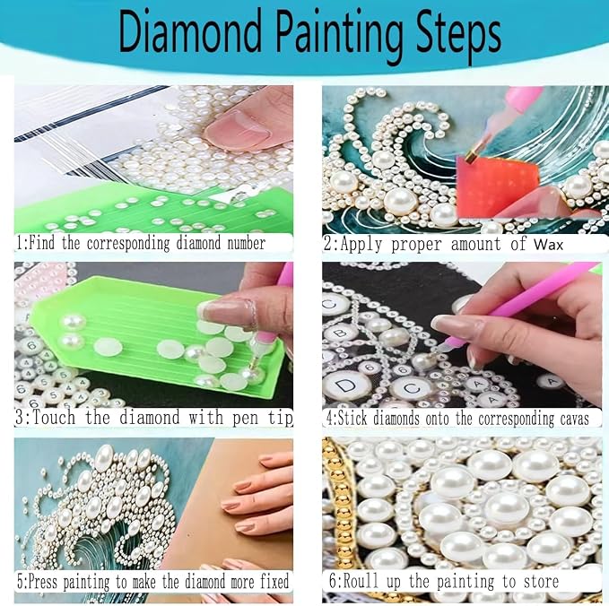 4 Packs Pearl Diamond Painting Kits for Adults Waves Sailboats 12 x 16 inch | Sea Wave Design, Diamond Art by Numbers, Special Shape Pearl Dots, DIY, Home Wall Decor