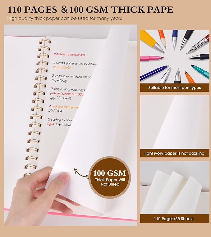 Blank Spiral Notebook Journal 8.5” x 11”, A4 Large Pink Sketch Book for Women Men, 100 GSM Blank Paper Drawing Notebook, Plastic Hardcover Spiral Bound Sketchbook for Sketching Work School Writing