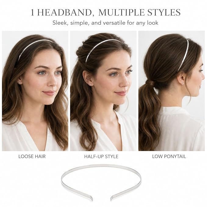 Lawie 20 Pack Bulk 5 MM Thin Silver Gold Black Plain Blank Hard Metal Headbands Skinny Base Headband Slim Simple Wire Hair Bands Clasps Crown Tiara Frame DIY Crafts Accessories for Women Girls Adults