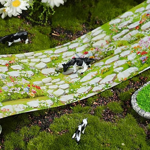 4 Rolls Grassland Lawn PET Tape Stickers for Journaling Scrapbook Washitape Flower Grass Pebble Path PET Washi Tape Set Green Plants Landscape Decorative Washi Tapes Scrapbooking Journal Supplies