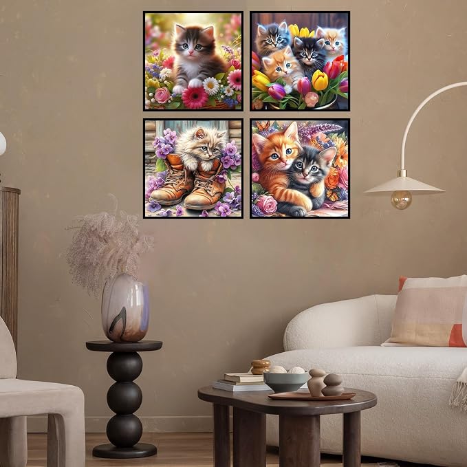 4 Pack Cat Diamond Art Kits for Adults 12 x 12inch