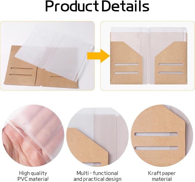 Passport Size Travelers Notebook Accessories Kit - All-in-One Set with Kraft Folder, PVC Zipper Case, Pen Holder, Binder Clip & 2 Elastic Bands for Travel Journal, Daily Use (Kraft, Passport Size 2 PC)