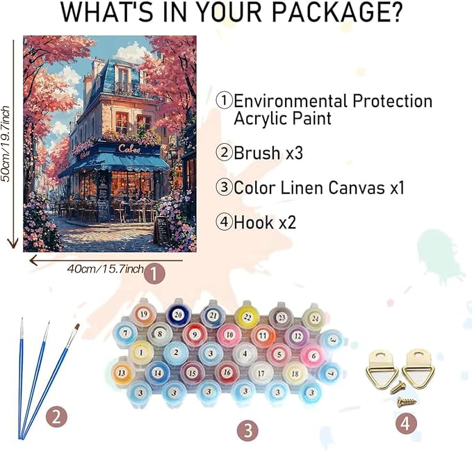 MBNTJHT Cafe Paint by Numbers Kit for Adults Beginner,Landscape Acrylic Paint by Number Kits on Canvas,Coffee Shop Watercolor Painting Art Kits for Home Decor Gifts 16X20 Inch.