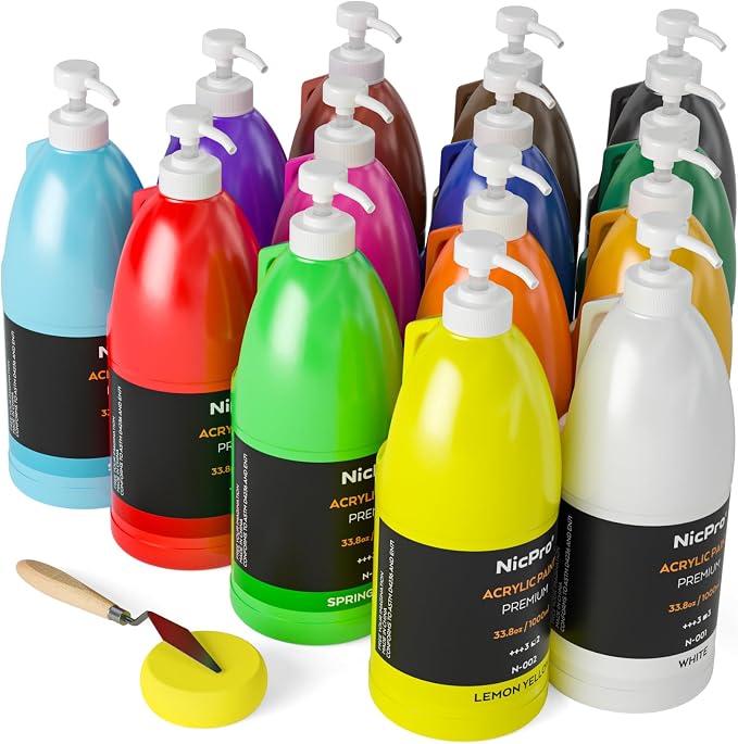 Nicpro 14 Colors Large Bulk Acrylic Paint Set, Rich Art Painting Supplies