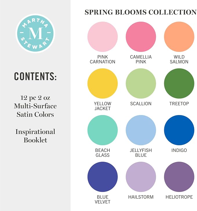 Martha Stewart, Multi-Surface Satin 12 pc Paint Set, Spring Blooms