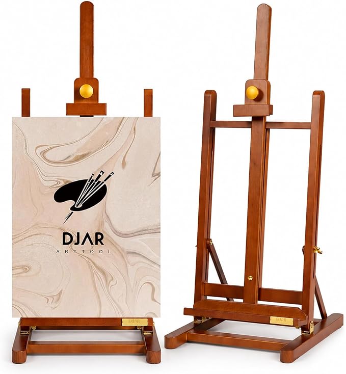 DJAR Medium Tabletop Painting Easel, Assembly-Free, Solid Beechwood, Walnut | Adjustable H-Frame Desktop Painting Stand, Holds canvases up to 27.5", Premium Art Supplies for Students and Beginners