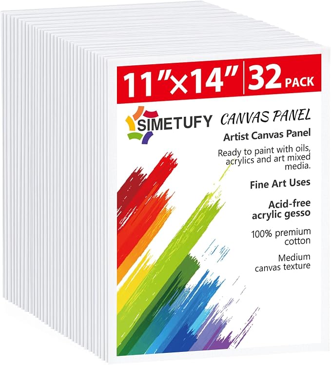 Simetufy 32 Pack 11 x 14 Inch Canvas Boards for Painting Pre-Primed Paint Canvas for Acrylic, Oil, Watercolor, Gouache, Art Supplies for Kids &Adults, Beginners & Artists | Pre-Primed Paint Canvas Art Supplies for Beginners & Artists