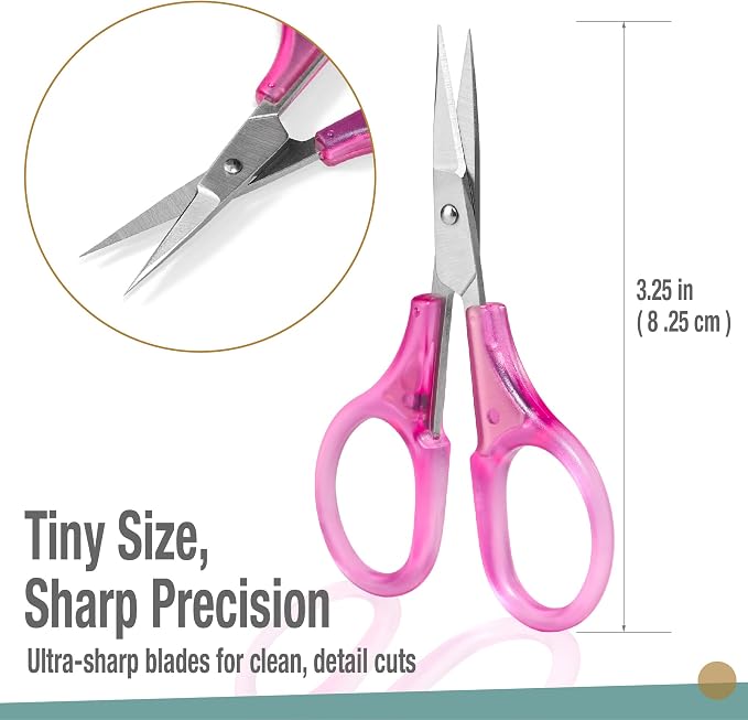 Beaditive Mini Craft Scissors Set (2-pc) - Portable 3.25" Small Detail Scissors with Fine Tip for Embroidery, Knitting & Paper Cutting - Ultra-Sharp with Protective Cap (Jelly Colors)