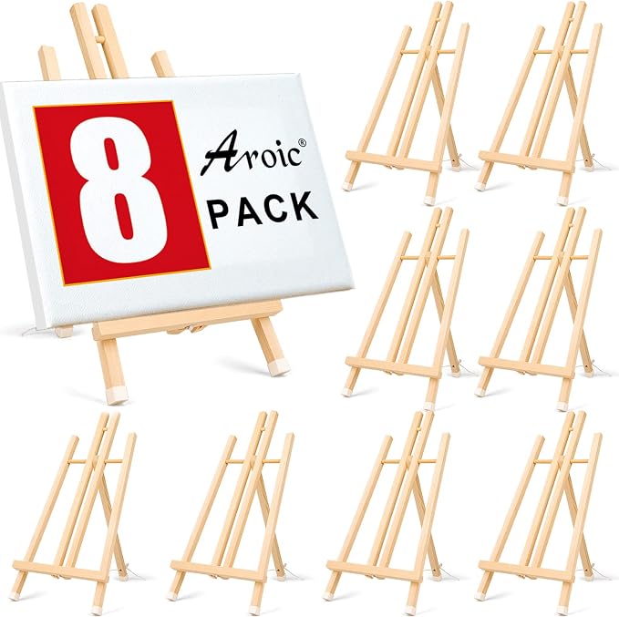 AROIC 8 Pack 15 Inch Wood Easels, Easel Stand for Painting Canvases | Art, and Crafts, Tripod, Painting Party Easel, Kids Student Table School Desktop, Portable Canvas Photo Picture Sign Holder