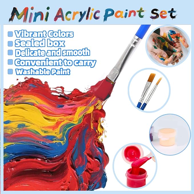 420 PCS Mini Acrylic Paint Set,30 Pack Washable Paint Strips for Kids & Adults - Includes 60 Brushes, 12 Colors kids Paint Kits for Easter Eggs, Birthday, Classroom Party，school supplies