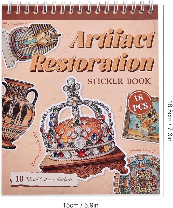 10 World Cultural Antiquities Puzzle Sticker Book, Artifact Restoration Theme Vintage Egypt Crown Mask Pattern, Leisure Relaxation Entertainment Stickers Book for Women Men Adults Teens Antique Lover