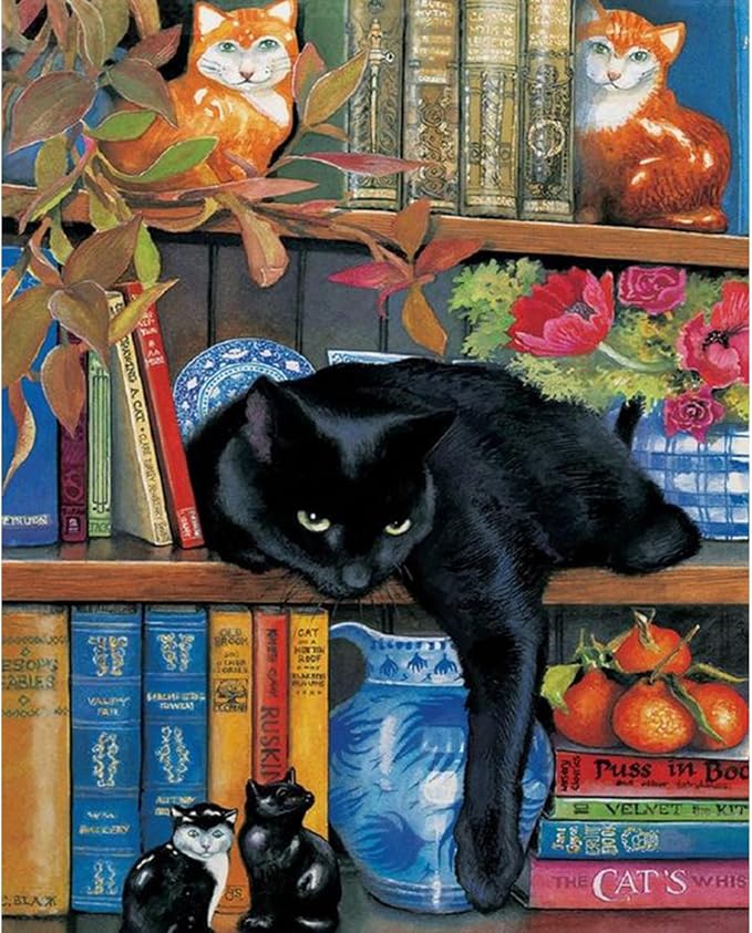Yezavesu Black Cat Paint by Numbers Kit for Adults Without Frame 16x20 in | Bookshelf Paint by Numbers for Adults Beginner, Funny DIY Acrylic Painting, Stress Relief Craft Kits, Home Wall Decor Gift
