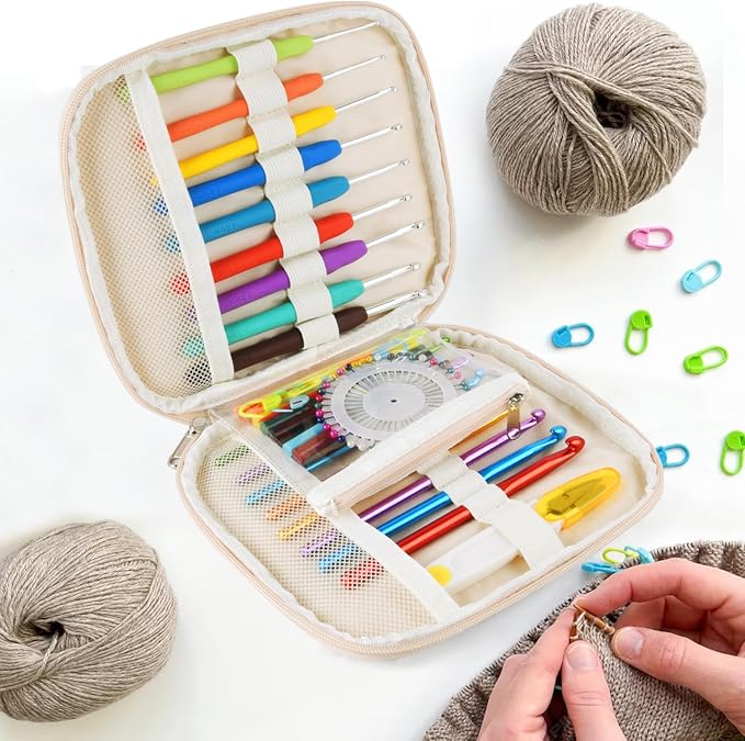 Crochet Hook Case, Portable Zipper Storage Organizer Bag for Crochet Needles/Knitting Accessories, Lightweight Crochet Hook Kit Tools, Easy to Hold(No Accessories Included). Green Rose