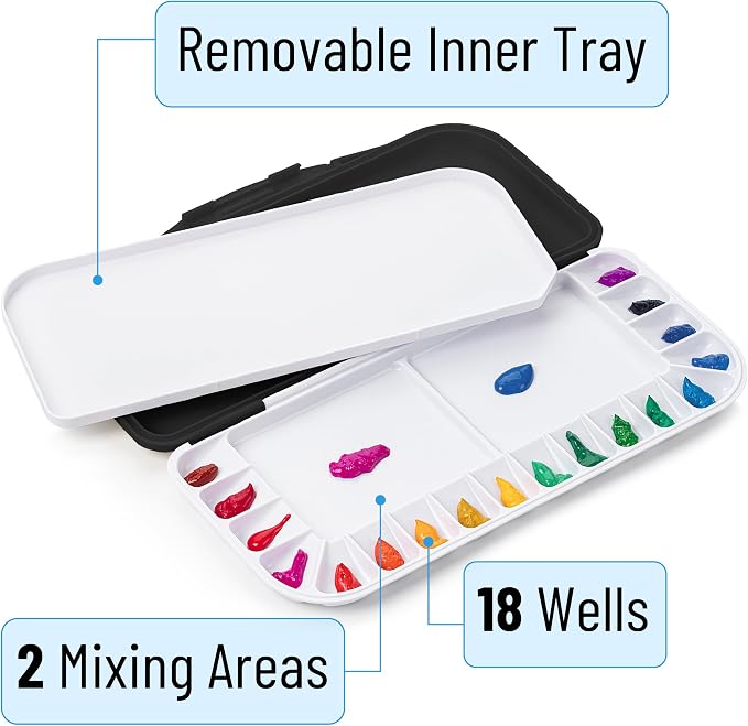 Mr. Pen- Airtight Watercolor Palette with Lid, 18 Wells & 2 Mixing Areas | Lightweight Sealing Paint Palette for Travel, Painting, Watercolor Mixing, Art Class and Studio Use