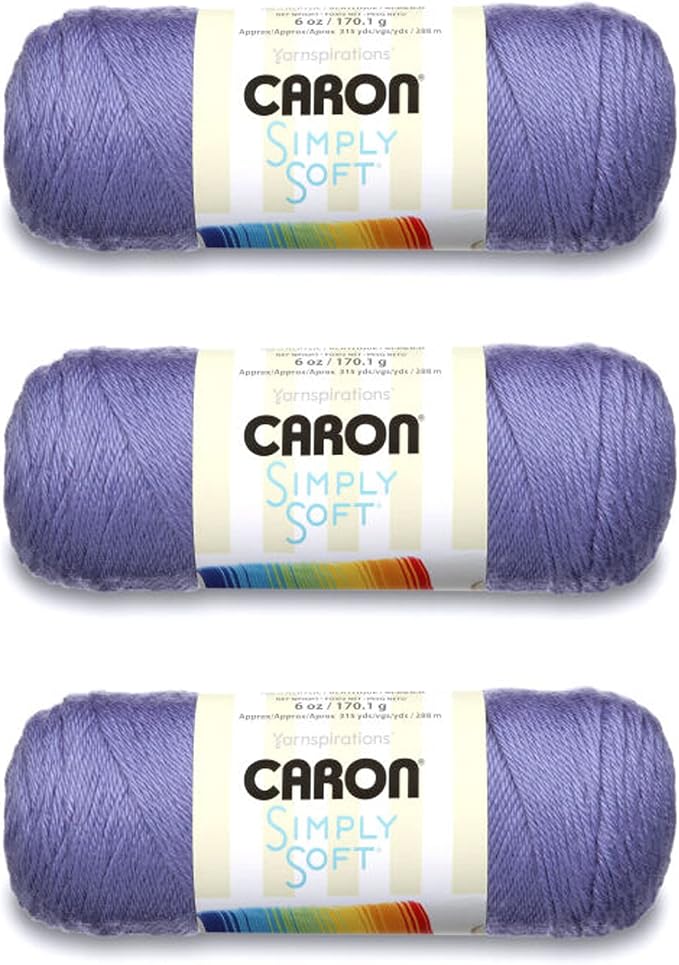 Caron Simply Soft Yarn for Crocheting & Knitting, Lavender Blue, 3-Pack | #4 Worsted Medium, Soft 100% Acrylic Yarn for Crochet, Knitting, Blankets and Crafts, 315 Yards, 170.1g/6oz per skein