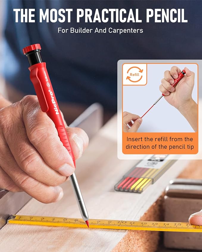 Nicpro 5 Pack Carpenter Pencil with Sharpener, Mechanical Carpenter Pencils