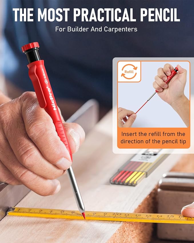Nicpro Carpenter Pencils with Sharpener, Mechanical Pencil for Construction