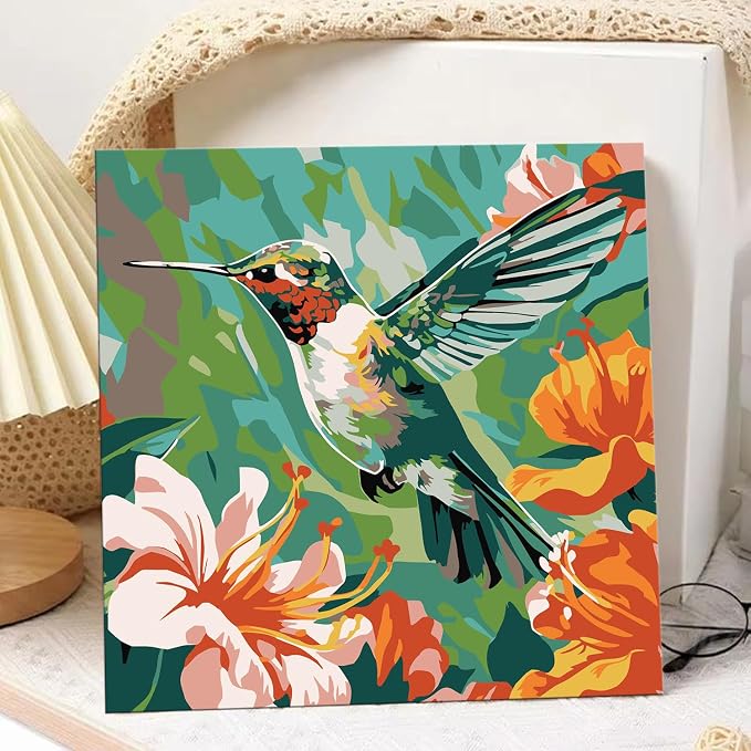 Hummingbird Paint by Numbers Kit for Adults, Paint by Numbers 10x10 Inch | Framed Paint by Numbers with Easel, Acrylic Painting by Numbers, DIY Arts and Crafts for Gifts or Home Decor