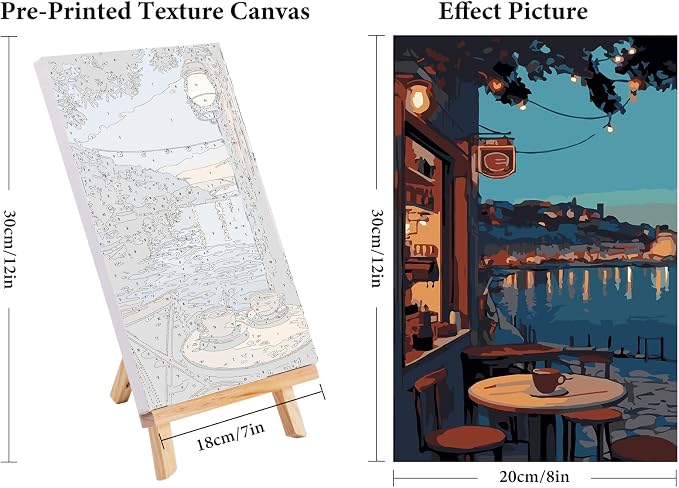 4 Pack Framed Paint by Numbers Kit for Adults Coffee with Wooden Easel | With Frame Canvas 8x12 IN, For Adults Beginner, DIY Acrylic Painting Landscape, Stress Relief Craft Kit, Home Wall Decor Gift
