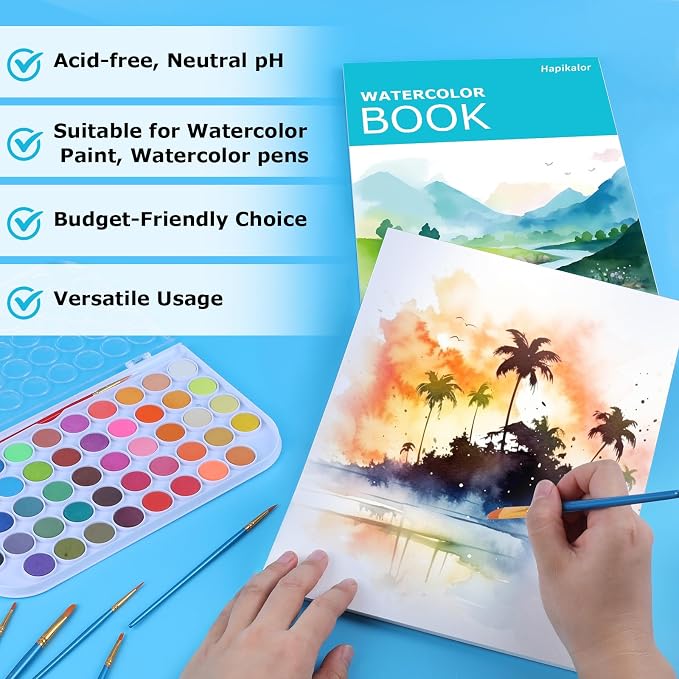 Hapikalor 2-Pack 9"x12" Watercolor Paper, 140lb/300g Water Color Paper Teal | Artist Painting Drawing Paper Book, Art Supplies for Adults Kids, Watercolors, Watercolor Paint Set, Sketchbook, Journal