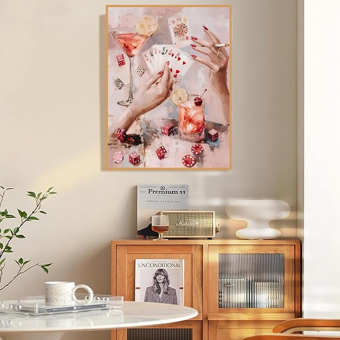 Pink Poker Diamond Art Kits for Adults Diamond Painting Kit for Beginner | 5D DIY Funny Cute Vintage Diamond Dots Full Drill Crafts for Gem Art Dot Art for Adults Home Wall Decor for Teens 12x16 in