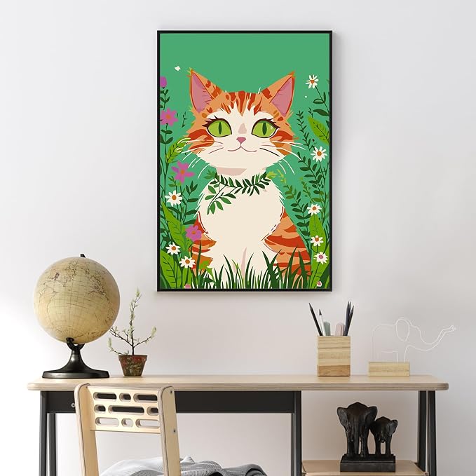 Yezavesu Framed Paint by Numbers Kit for Adults Beginner & Kids Ages 8-12, Cat Paint by Numbers with Frame, DIY Number Painting for Adults Orange Cat for Home Wall Decor Gift 8X 12 inch | With Frame Canvas 8x 12 inch, DIY Acrylic Painting by Numbers Or...
