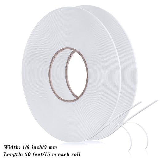 Tatuo 2 Rolls Double Sided Foam Tape for Mounting,1/8 Inch by 50 Feet,White