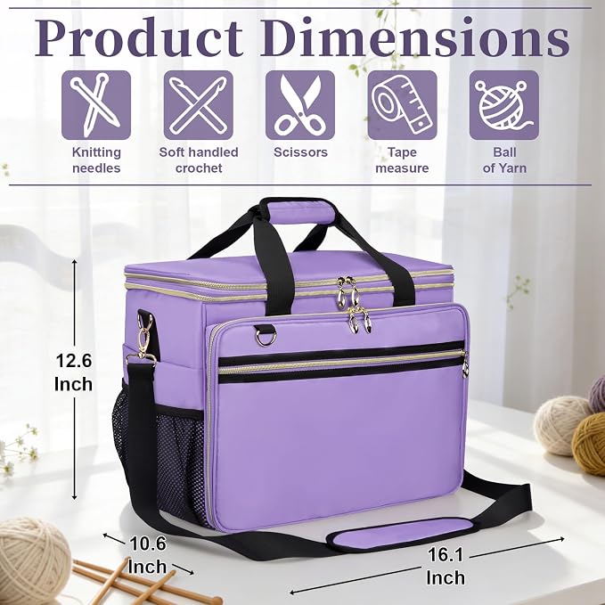 Anitor Large Crochet Bag Knitting Bag Yarn Storage Tote, Yarn Bag, Purple