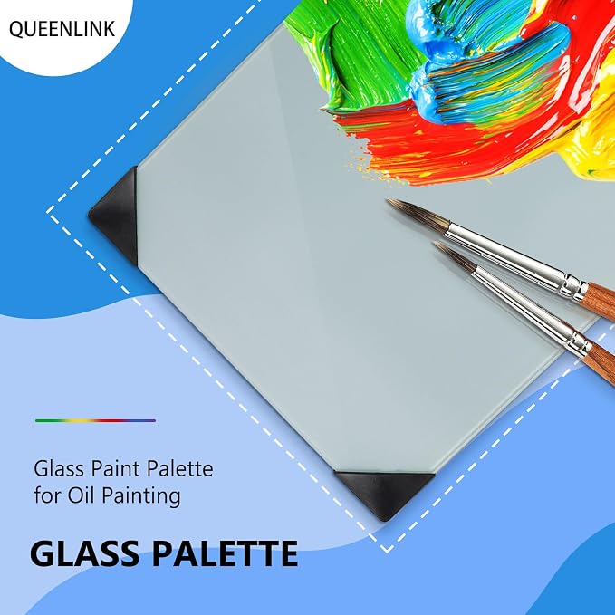 Glass Palette for Oil Painting, 12 x 9 Inches, Grey, Easy to Clean