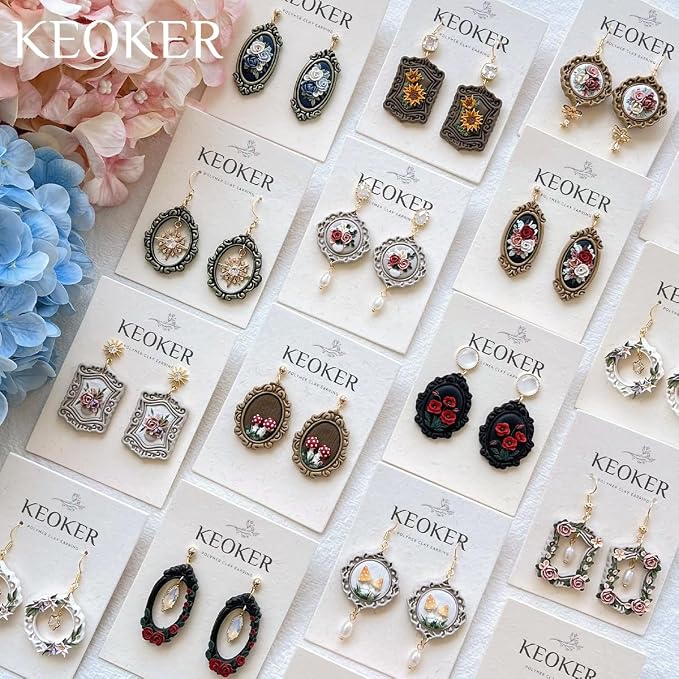 Keoker Vintage Frame Polymer Clay Cutters, Clay Earring Cutters Boho, 12 Shapes Polymer Clay Frame Cutters