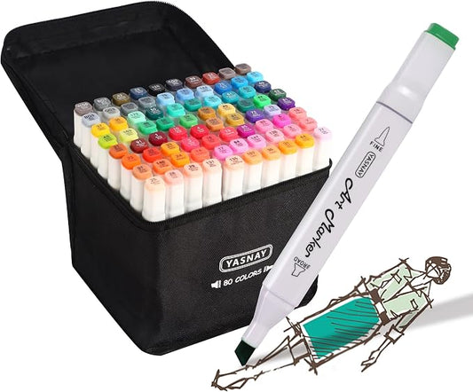 YASNAY Alcohol Markers 80 Colors Dual Tip Fine & Chisel Art Markers Set | Confirm to ASTM D4236 Refillable Permanent Alcohol Based Markers Set for Artists Beginners Drawing Illustration Sketching