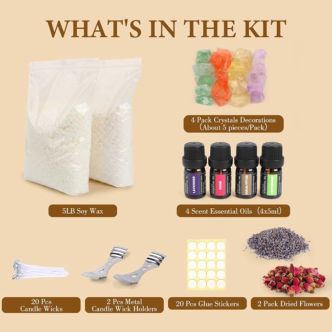 SACATR 5LB Soy Wax Candle Making Kit,Natural 100% Soy Wax for Candle Making