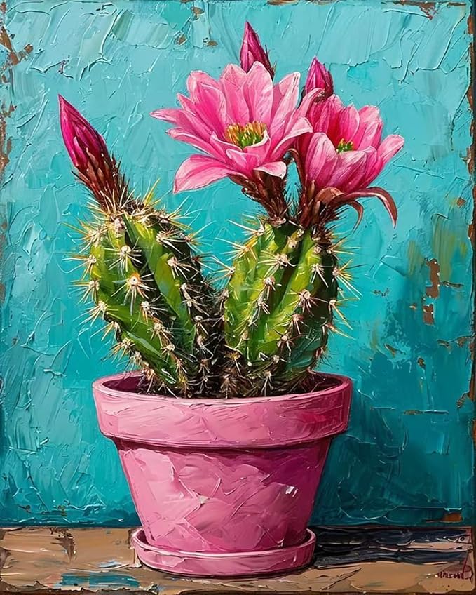 Mrnsiet Paint by Number for Adults Beginners, Easy Cactus Paint by Numbers Kits on Canvas, DIY Cactus Oil Painting Kits Adults' Paint-by-Number Kits for Home Wall Decor 16x20 Inch