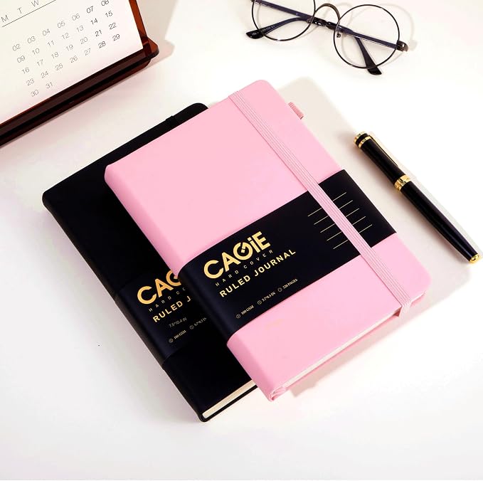 CAGIE Pink Journal Notebook for Women Leather Journaling Diary Daily, A5