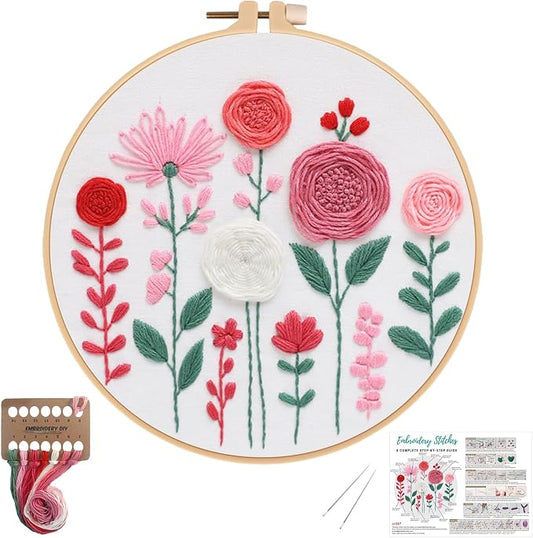 Nuberlic Floral Embroidery Kit for Beginners Adults | Easy Embroidery Kits for Adults Starter Cross Stitch Kit DIY Needlepoint with Step-by-Step Instruction,Gifts and Home Decor