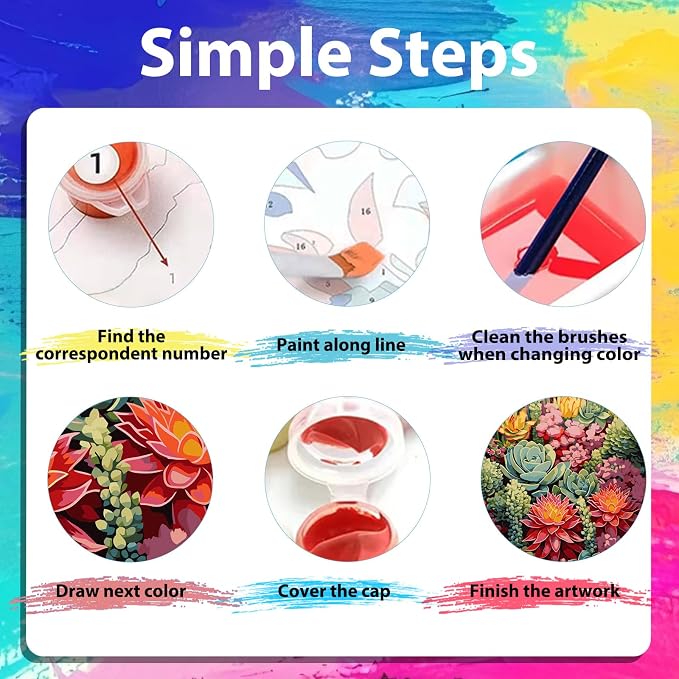 xcemhil Succulents Paint by Numbers Kit for Adults Beginner, Succulents Paint by Number for Adult, Acrylic Paint by Numbers Kits Suitable for Home Wall Art Decor Gifts 16x20 Inch
