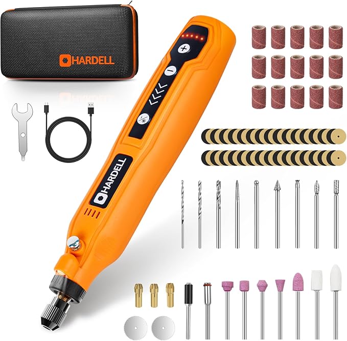 HARDELL Mini Cordless Rotary Tool, 5-Speed 69pcs Kit for 3D Printer Sanding | 5000-18000RPM, 2000mAh, USB-C, LED Light, Case – Engraving Pen for Polishing, Drilling, Carving, DIY Crafts