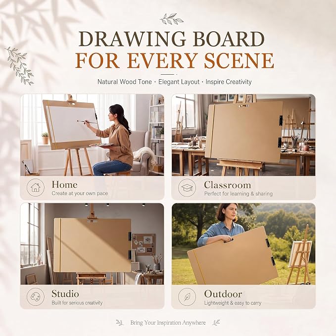Poola Voidra Extra Large Drawing Board 36 x 48 Inch Large Sketch Board with Handle for Drafting Art Portable Art Tool Drawing Painting for Artists School, Class, Studio or Field Use (Vertical)