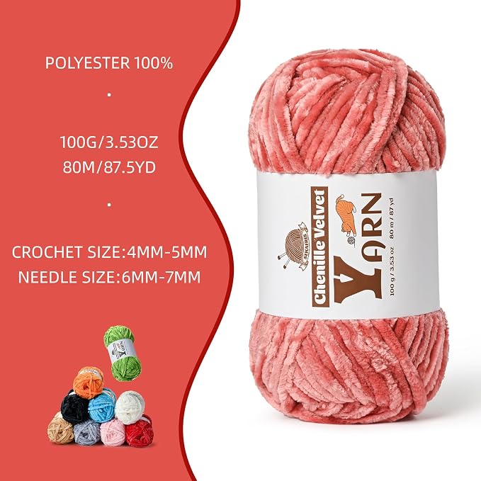 Chenille Crochet Gray Pink Yarn 1 Pack