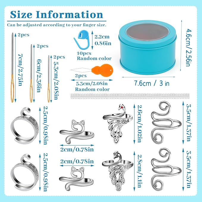 8 Pcs Crochet Ring, Adjustable Crochet Ring for Finger, Tension Rings | FOUSNOW Cat Yarn Guide Yarn Knitting Thimble, Faster Knitting Crocheting Accessories for Mother Grandma