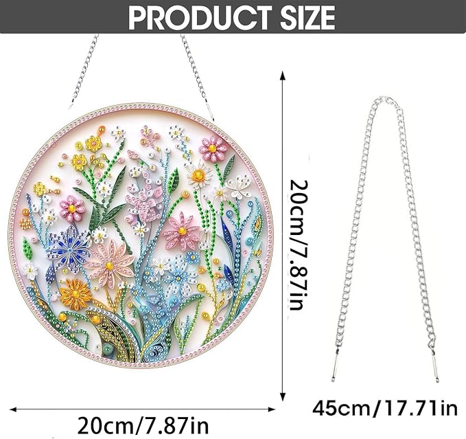 SKRYUIE Flower Hanging Diamond Art Kits for Adults Pendant Suncatcher, Special Shaped Crystal DIY Pearl Diamond Painting Kit, Gift for Mother Spring Summer Window Wreath Decor 7.87 x 7.87 Inch
