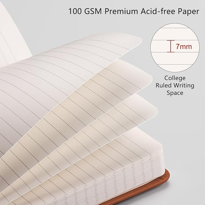 RETTACY Lined Journal Notebook, 192 Numbered Pages, A5 Size (5.7'' x 8.3'') | Leather Hardcover, 100 GSM Thick Paper, for Men & Women, Journaling, Writing, Work & Office (Brown)