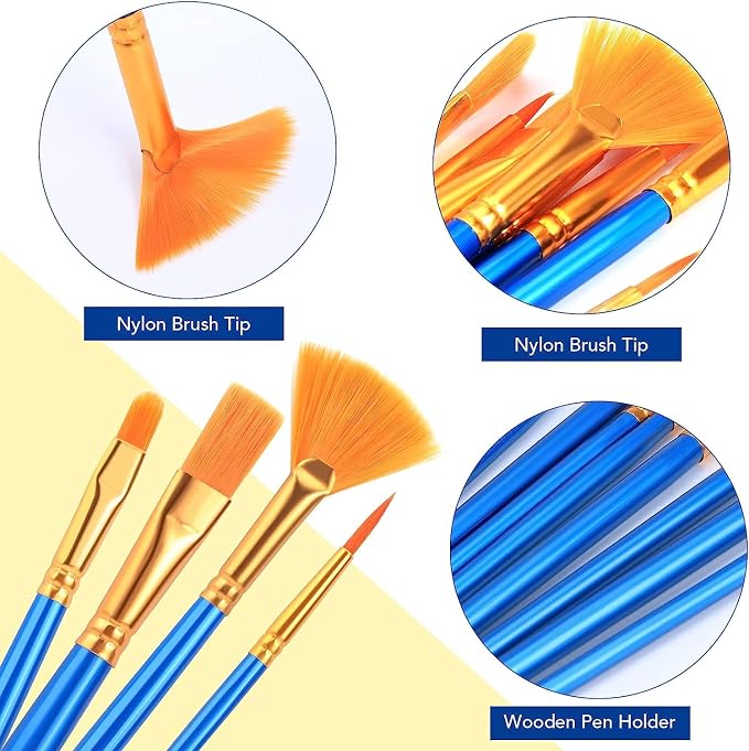 AROIC Acrylic Paint Brush Set, 30 pcs Nylon Hair Paint Brushes | All Purpose Oil Watercolor Face Body Rock Painting Artist, Small Paint Brush Kits for Kids Adult Drawing